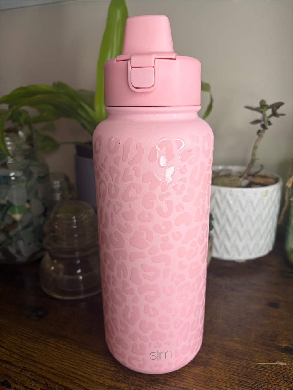 Pink Leopard-Print Stainless Water Bottle